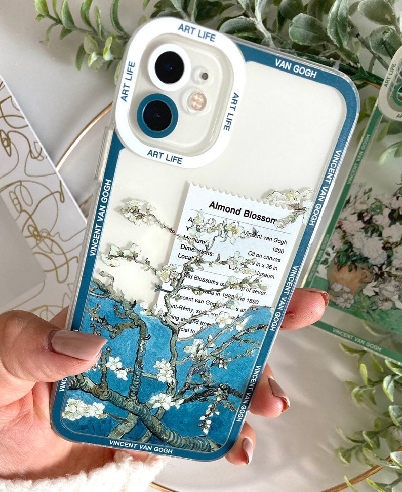 Van Gogh Kunst Vintage Öldruck Ästhetische iPhone Hülle, Blumen Blumen Einzigartige Kunst Handyhülle, Boho Retro Ölgemälde Telefonabdeckung Almond Blossom