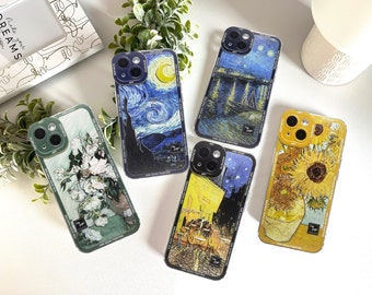 Van Gogh Art - Étui de téléphone esthétique à impression à l'huile vintage, peinture à l'huile pour iPhone 7-15 et Samsung S24 S23 S22 S21 Ultra Plus, série A