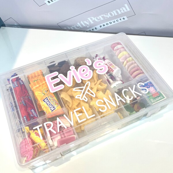Personalised Travel Snacks Box | Plane Snacks | Fussy Eater | Child Snack Box with Compartments | Long Journey | Child Holiday Gift