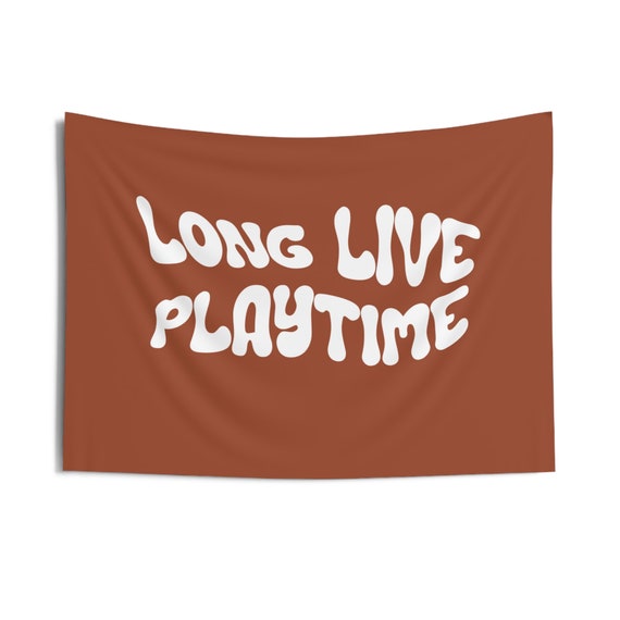 Playroom Decor Long Live Playtime Wall Hanging Linen Banner Blue Striped Wall Flag For Kids Room Nursery 20x30 Inch