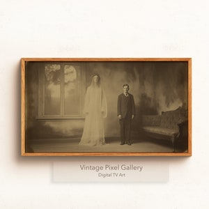 TV Art Vintage Ghoulish Couple Digital Print Antique Sepia Bride and Groom Spirit digital Frame art spooky season Halloween decor indoor