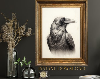 Raven Digital Wall Art digital wall decor Raven digital print autumn halloween art print spooky season art decor Black Crow