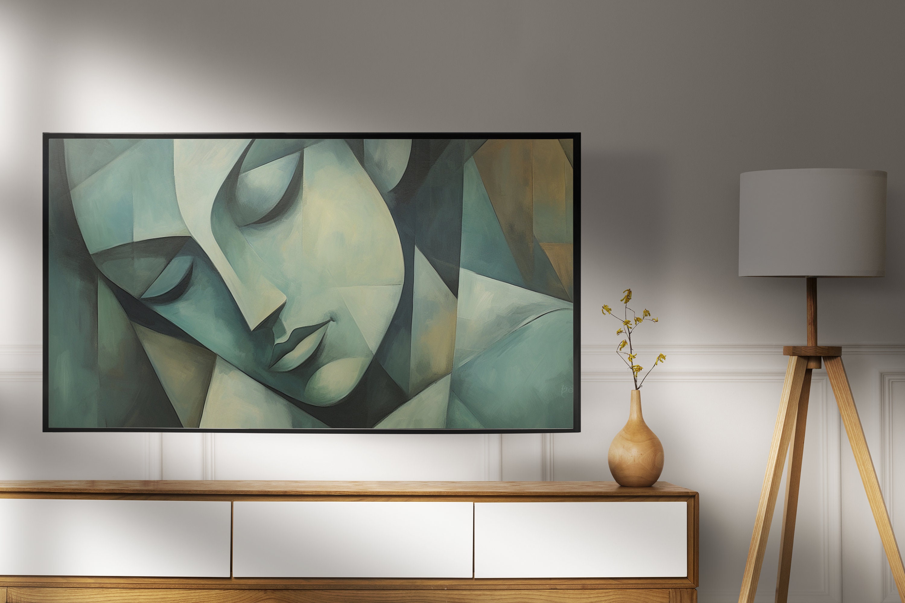 Abstract Blue Woman Cubism Samsung Frame TV Art Oil Painting Digital ...