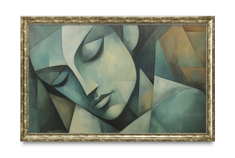 Abstract Blue Woman Cubism Samsung Frame TV Art Oil Painting Digital ...