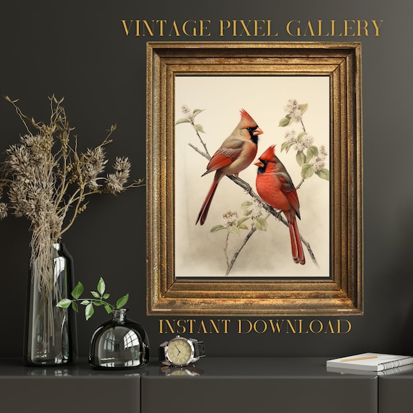 Bird Lover gift Cardinal Pair Digital Wall Art digital wall decor nature vintage lithograph digital print bird art instant download