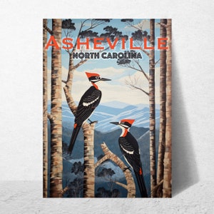 Travel Lover Gift Vintage Style Poster Asheville in Winter North Carolina Digital Wall Art Instant Download [BONUS Postcard Printable]