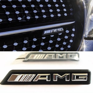 AMG emblem - front diamond grill - badge - Chrome Red and black