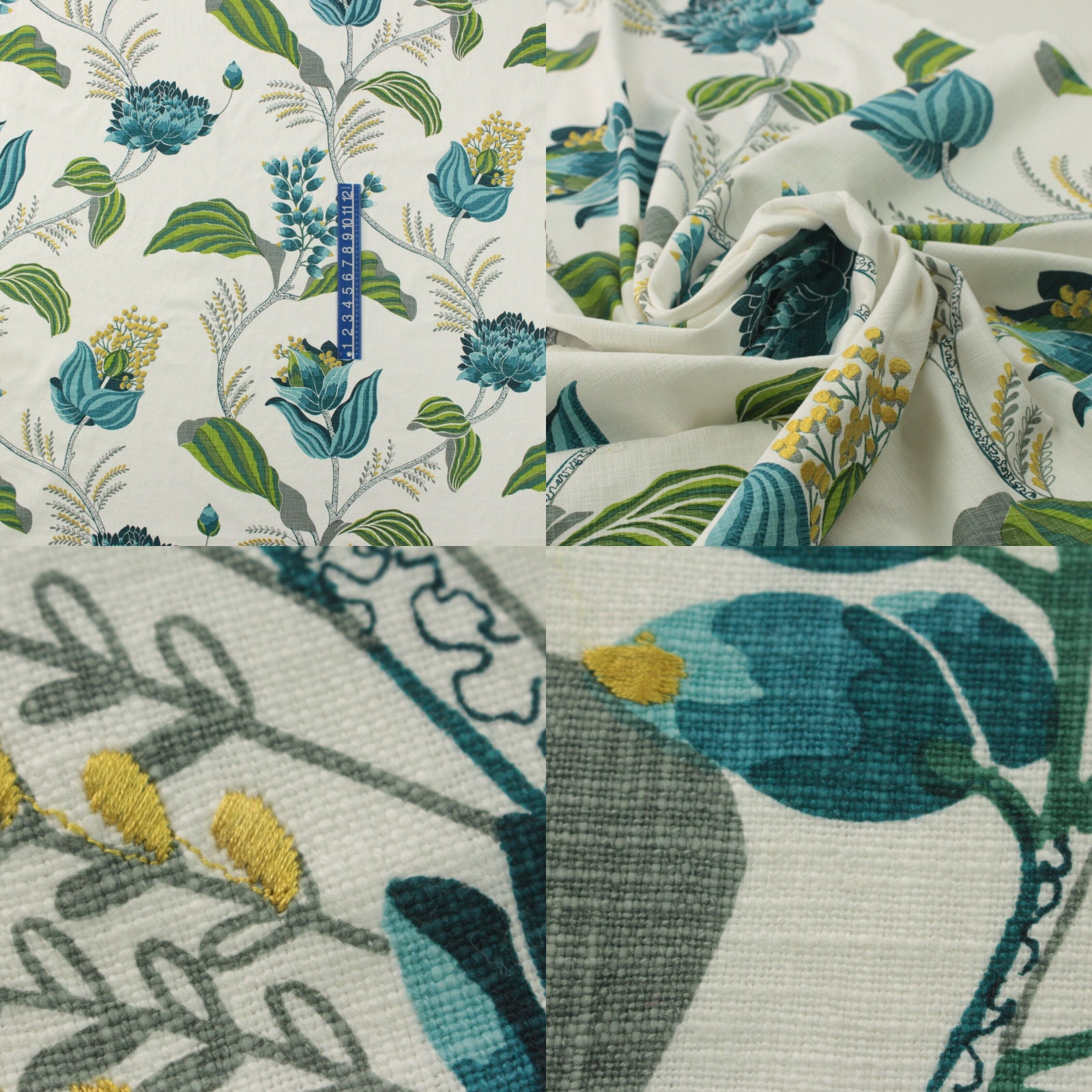 Covington Blue Ridge Pattern Covington Sylvie 504 Azure Blue Lush Large Floral Embroidred Fabric by ...