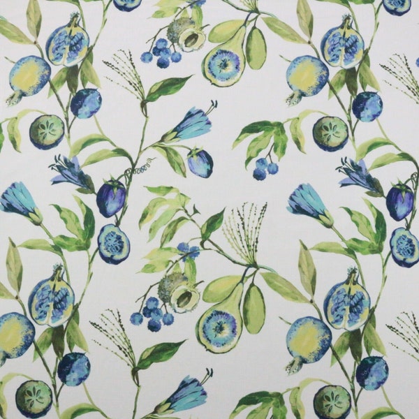 Ballard Designs Alana Blue Fruit Botanical Floral Green Fabric By The Yard 56w