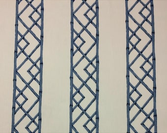 Kravet Latticely Ultramarine Blue Modern Bamboo Striped Fabric By The Yard 54w