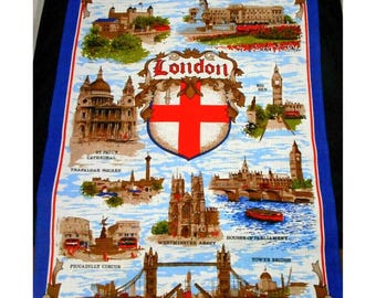 Vintage London England Famous Sites Cotton Kitchen Towel