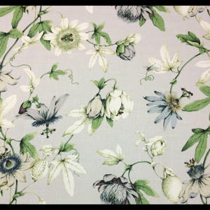 Vintage Ballard Designs Lottie Gray Floral Dragonflies Linen Fabric By The Yard 54w Garden Decor Upholstery Drapery Quilting