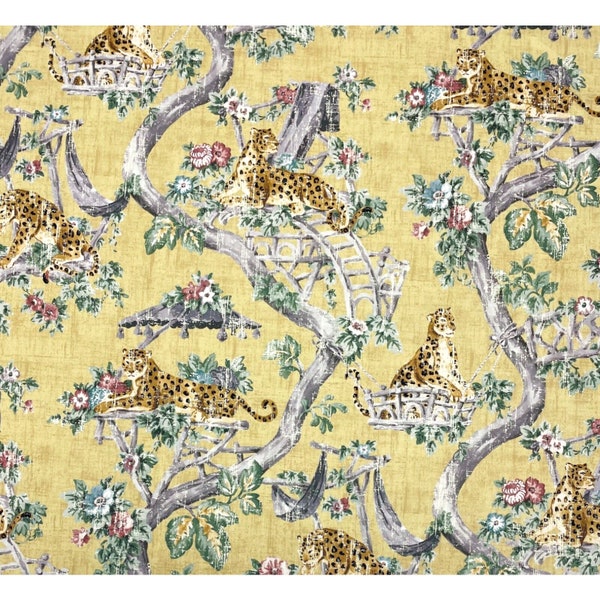 P Kaufmann Lazy Days Gold Yellow Tiger Toile Cotton Twill Fabric By Yard 54w