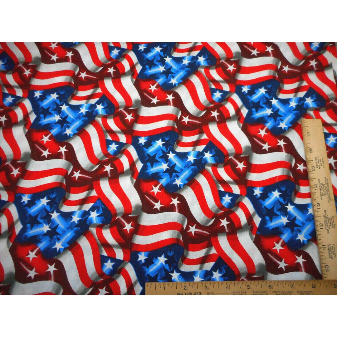 Patriotic Fabric by the Half-yard Packed Waving American Flags Quilting ...