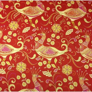 Tela Richloom Fantasy India Red cortada a medida, algodón, 54 W, floral, multicolor, para tapicería, cortinas, cojines, ropa de cama, decoración del hogar