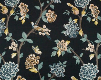 Tela multiusos Robert Allen Helene Floral Admiral Blue Bird Vine cortada a medida 54w