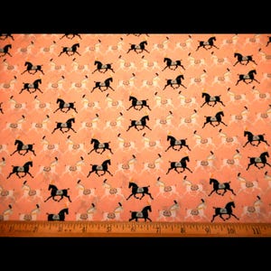 Vintage Camelot Fabric By Yard Quilting Cotton Adults Horse Animal Pattern Light Orange Black White 90s
