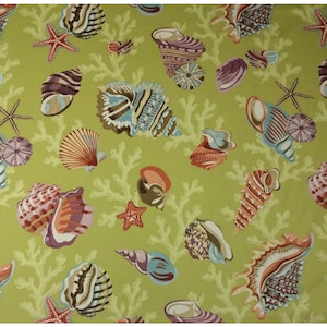 Vintage P Kaufmann Coral Beach Algae Green Seashell Fabric By The Yard 54w Upholstery Home Decor Kids Girls