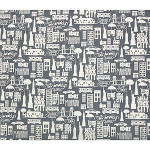 P Kaufmann East Coast New York City Gray Toile 100% Cotton Fabric By Yard 54w