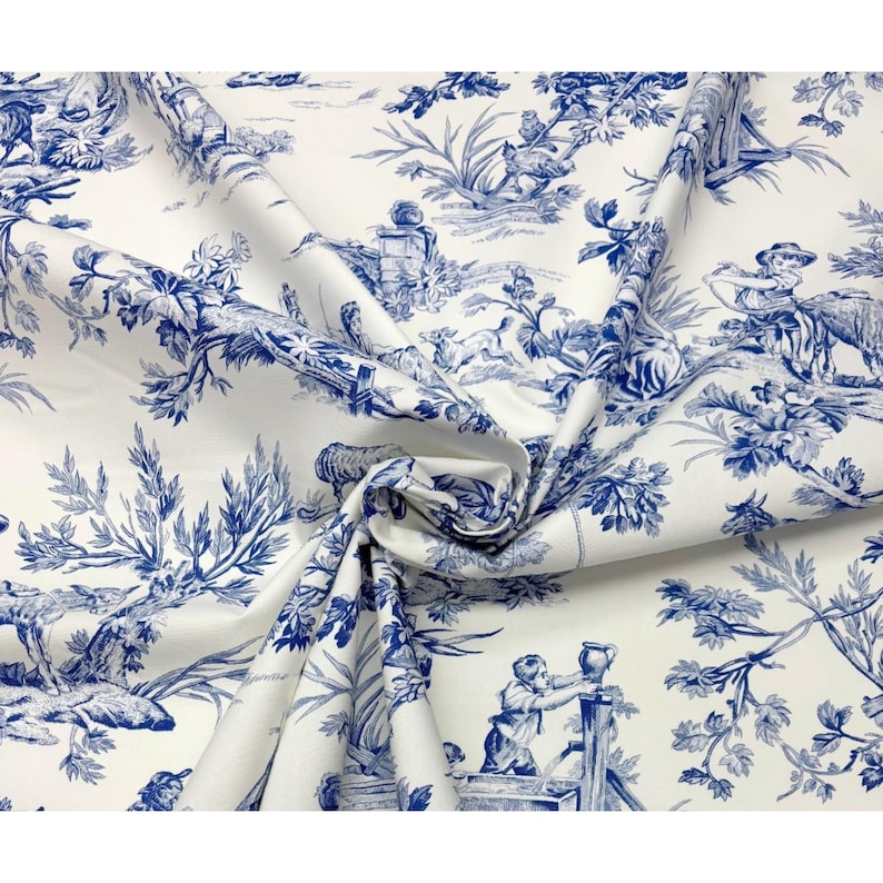 Vintage Covington M Musee Blue French Toile Animal Cotton Fabric By The Yard 54w Upholstery Bedding Crafts Curtains image 6