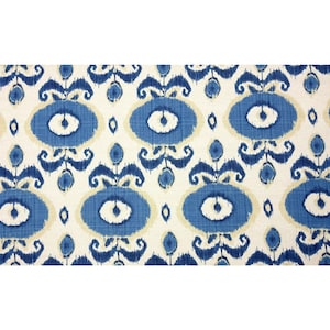 Vilber Egeo Azure Blue Ikat Eye Natural Basketweave Multiuse Fabric By Yard 57w