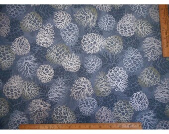 Kaufman Winterstone Pinecones Blue/gray Cotton 1/2 Yard Metallic Silver Dusty Green Quilting Holiday Christmas Fabric