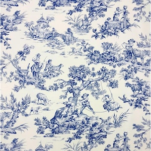Tela de algodón vintage Covington M Musee azul con estampado de animales estilo francés, cortada a medida (54 pulgadas de ancho). Ideal para tapicería, ropa de cama, manualidades y cortinas.