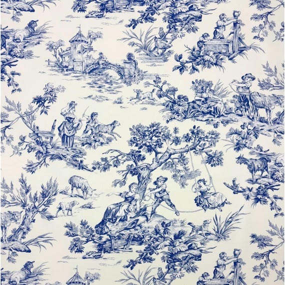 Vintage Covington M Musee Blue French Toile Animal Cotton Fabric By The Yard 54w Upholstery Bedding Crafts Curtains