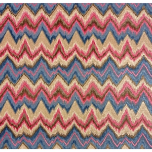 Scalamandré Bourgogne Flamestitch Blue Beige Velvet Fabric By 1/2 Yard 51w Chevron Heavy Weight Velvet Fabric France