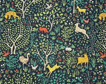 Robert Allen Folkland Admiral Blue Cheetah Forest Animals Tela cortada a medida 54w