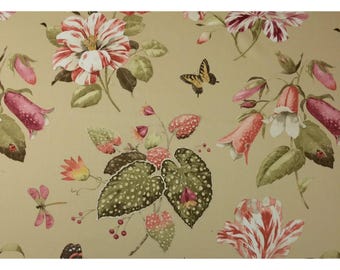 Vintage Braemore Petal Burst Champagne Butterfly Floral Multiuse Fabric By The Yard 54 Wide Cotton