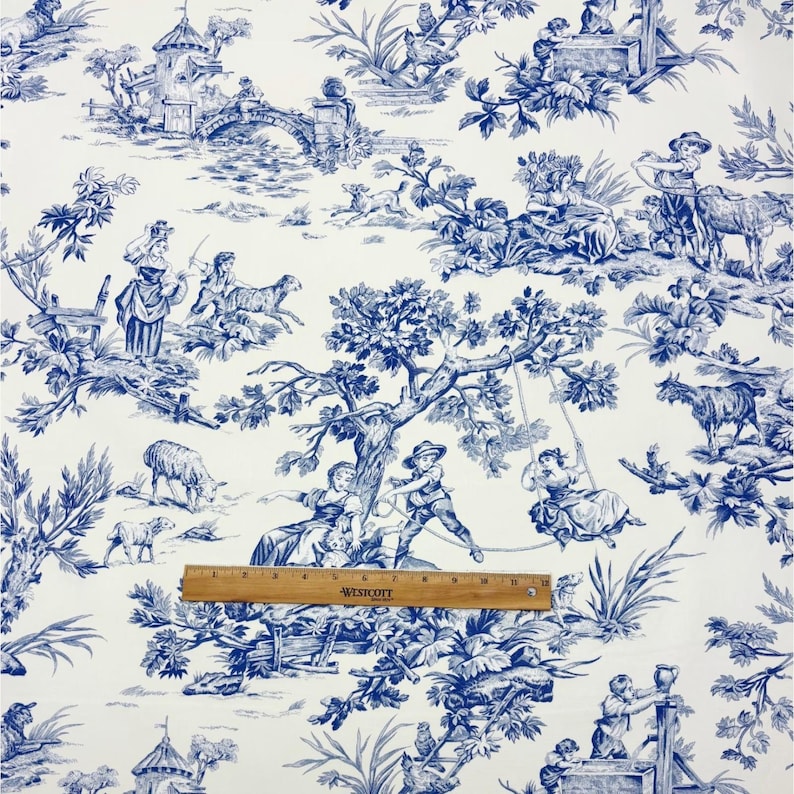 Vintage Covington M Musee Blue French Toile Animal Cotton Fabric By The Yard 54w Upholstery Bedding Crafts Curtains image 3