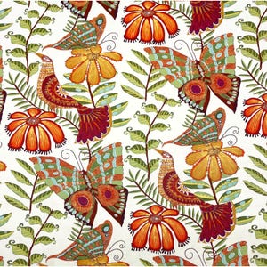Vilber Large Bird & Butterfly Cream Cotton Fabric By Yard 54w Basketweave Cotton