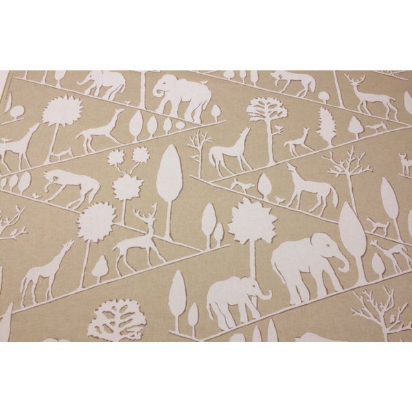 Ballard Designs Nairobi Flax Animal Silouette Elephant Fabric By The Yard 54w