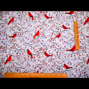 Vintage Susan Winget Christmas Fabric Cotton Yard Red Cardinals Birds Tree Blue Holiday Quilt Dress Accessories Boys Girls