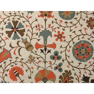 Vintage Ballard Designs Timur Orange Suzani Fabric By The Yard 55w Multi-color Cotton/rayon Upholstery, Cushions, Drapery Mens, Womens,