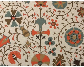 Vintage Ballard Designs Timur Orange Suzani Fabric By The Yard 55w Multi-color Cotton/rayon Upholstery, Cushions, Drapery Mens, Womens,