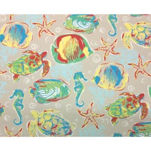 Vilber Calyon Tropical Fish Linen By The Yard 54w Red Blue Green Yellow Beige White Linen Fabric Calyon Tropical Fish