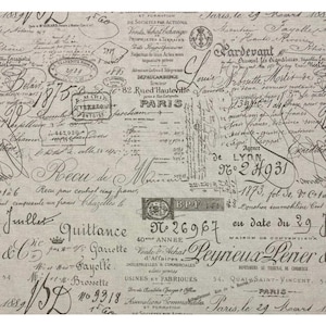 Tela de algodón vintage Ballard Designs Document Brown con escritura francesa para tapicería, cortinas, almohadas y manualidades, 55 W por media yarda