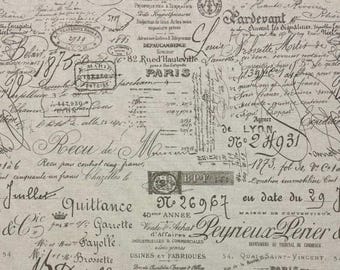Vintage Ballard Designs Document Brown French Script Cotton Fabric Upholstery Curtain Pillow Crafts 55 W Per Half-yard