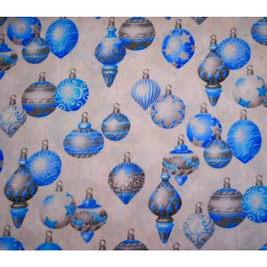 Vintage Robert Kaufman Holiday Flourish Cotton Fabric Quilting Christmas Ornaments 90s Blue Silver White