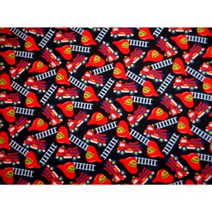 Vintage Fire Engine Quilt Fabric Cotton Kids By The Yard Marshall Dry Goods Black Red Yellow White Theme Fire Rescue
