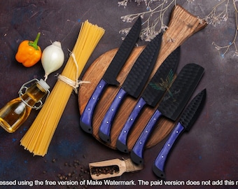 KITCHEN KNIFE SET, Kitchen Knive Set, Chef Knife Set, Steel Knife Set, Best Handmade High Carbon Steel Blue Knife Set With Leather Roll Bag