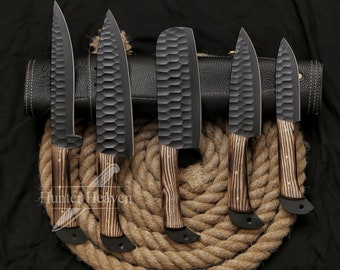 ASHWOOD KNIFE SET, Kitchen Knive Set, Chef Knife Set, Steel Knife Set, Best Handmade High Carbon Steel Knife Set With Leather Roll Bag
