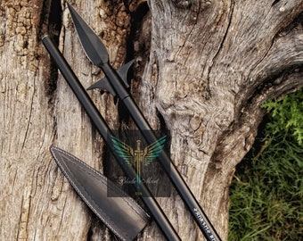 WINGED SPEARHEAD, Handmade Spearhead, Luxury Historical Viking Black Coated Spearhead, Carbon Steel Spearhead, Hunting Gifts, Christmas Gift