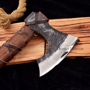 FORGED RAGNAR AXE, Carbon Steel Axe, Sharp Blade Axe, Hunting Axe, Unique Handmade Battle Ready Bearded Long Axe, Hunting Gifts