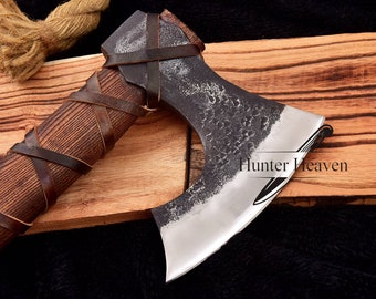 FORGED RAGNAR AXE, Carbon Steel Axe, Sharp Blade Axe, Hunting Axe, Unique Handmade Battle Ready Bearded Long Axe, Hunting Gifts