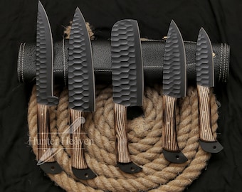 HAND GESMEED DAMASCUS Steel Chef's Messen Set, Damascus Koksmes, Damascus Keukenmes Set, Verjaardagscadeaus, Kerstcadeaus,