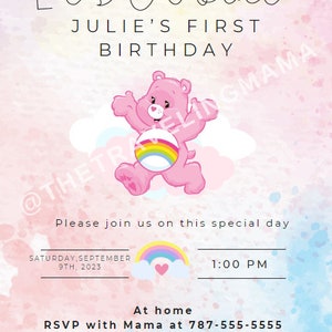 Care Bear Digital Invitation - Spanish / English