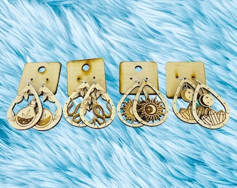 Mystical Wood Earrings Handmade Dangle Set | Witchy, Spiritual,  Simple Wood Earrings for Women Jewelry - Free Gemstones & Stickers Gift